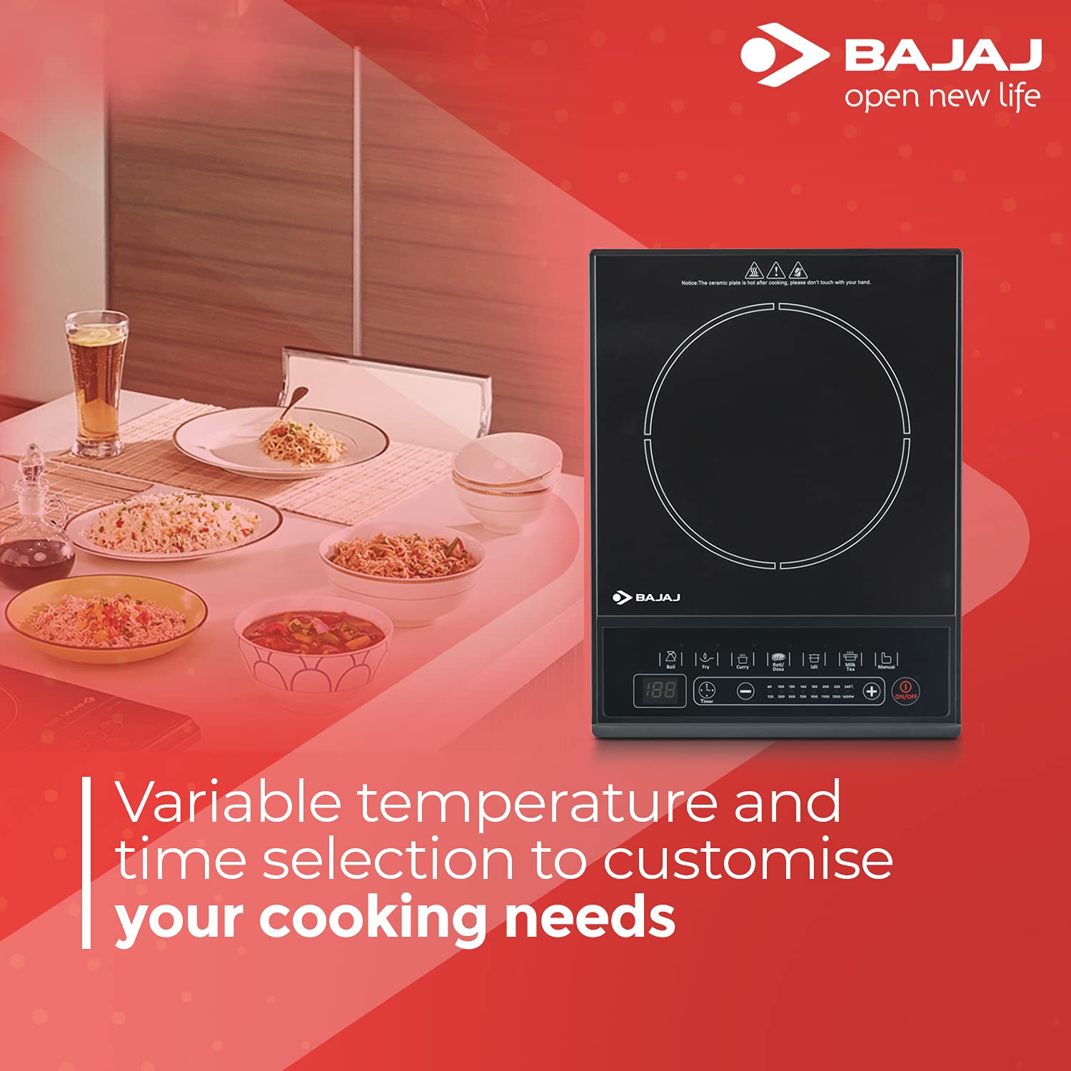 Bajaj Majesty ICX Neo 1600W Induction Cooktop with Pan sensor and Voltage Pro Technology, Black