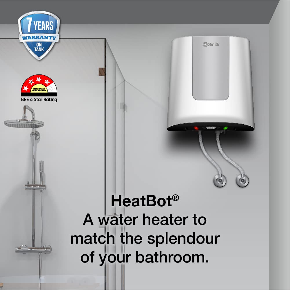 AO Smith HeatBot-SZS-025 - SILVER Storage 25 Litre Vertical Water Heater (Geyser) Silver - 4 Star