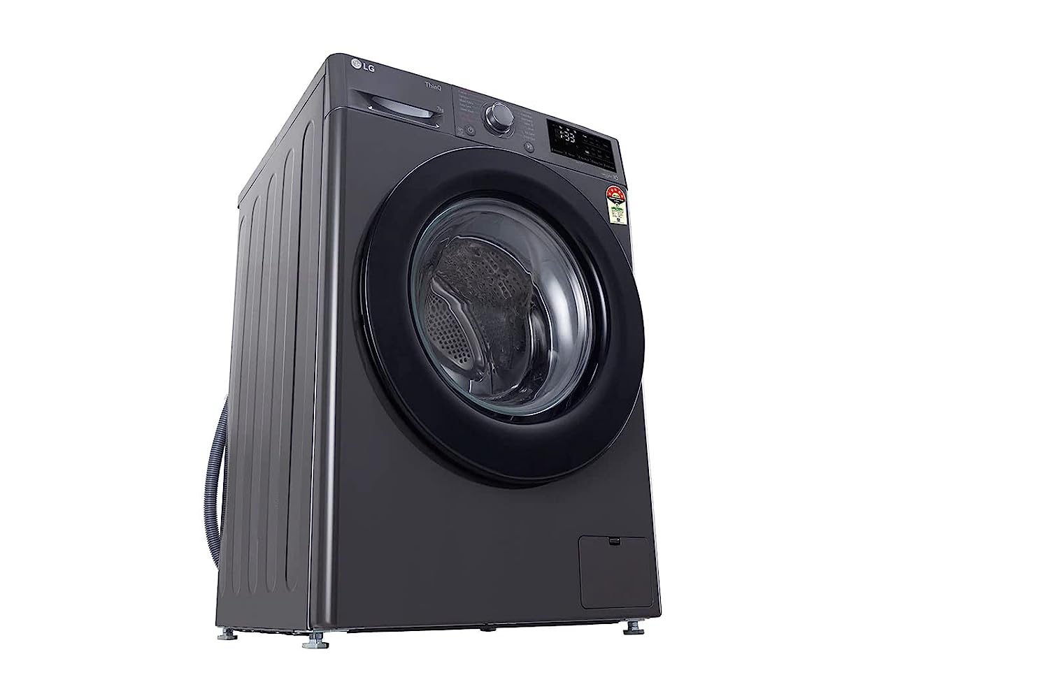 LG 7 Kg 5 Star Inverter Fully-Automatic Front Loading Washing Machine with Inbuilt heater (FHV1207Z2M, Middle Black with Black Door, AI DD Technology & Steam for Hygiene)