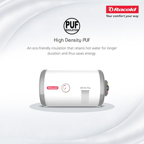 Racold CDR DLX Plus RHS 15L Horizontal Energy Efficient Storage Water Heater(Geyser) with Free Installation & Pipes|Temperature Display & Knob|Fits Under False Ceilings|Titanium Enameled Coat