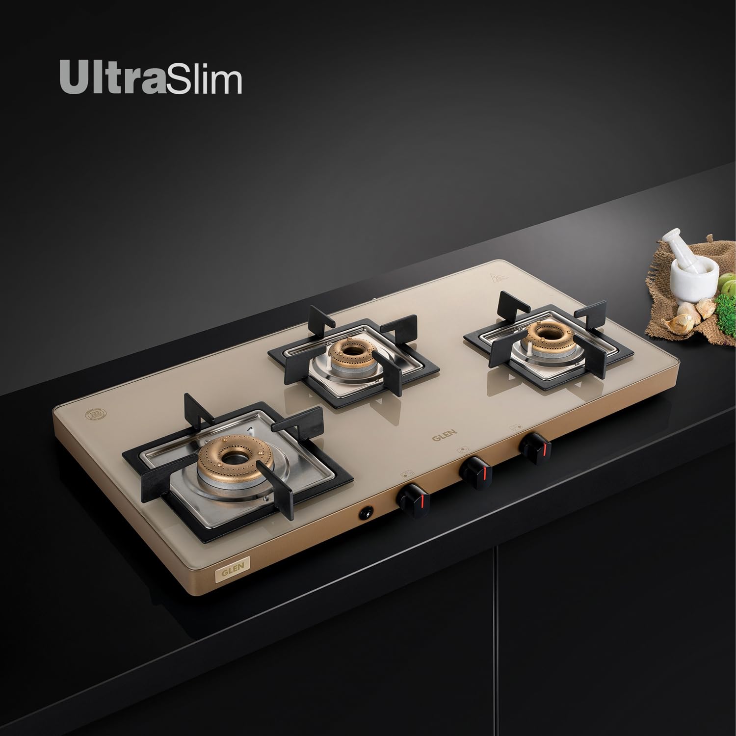 Glen 3 Burner Toughened Glass Top | Ultra Slim Lpg Gas Stoves | High Flame Forged Burner | Manual Ignition | Isi Certified | Revolving Inlet Nozzle |1035 Us Ac (Auto Ignition) - Multicolor