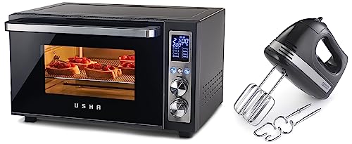 USHA Calypso Digital Air Fryer Oven Toaster Grill (Black) & 3732-300 Watt Hand Mixer With 2 Hooks (Black) 30 Litres