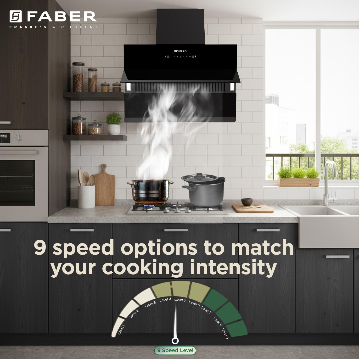 Faber Energy BLDC Autoclean Chimney 75cm | 1500m³/hr | 9 Speed Silent Hood | Energy Efficient | Filterless | Touch&Gesture Control | 12Yr Motor, 2Yr Comprehensive Warranty | FL SC HC BK IN 75