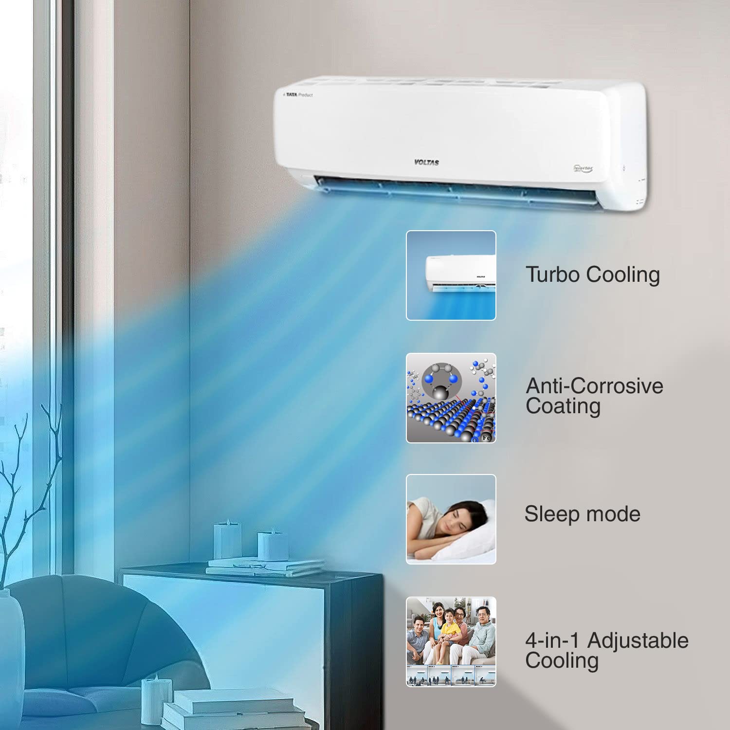 Voltas Inverter Split Ac ‎185V Vectra Elegant 1.5 Ton 5Star  White