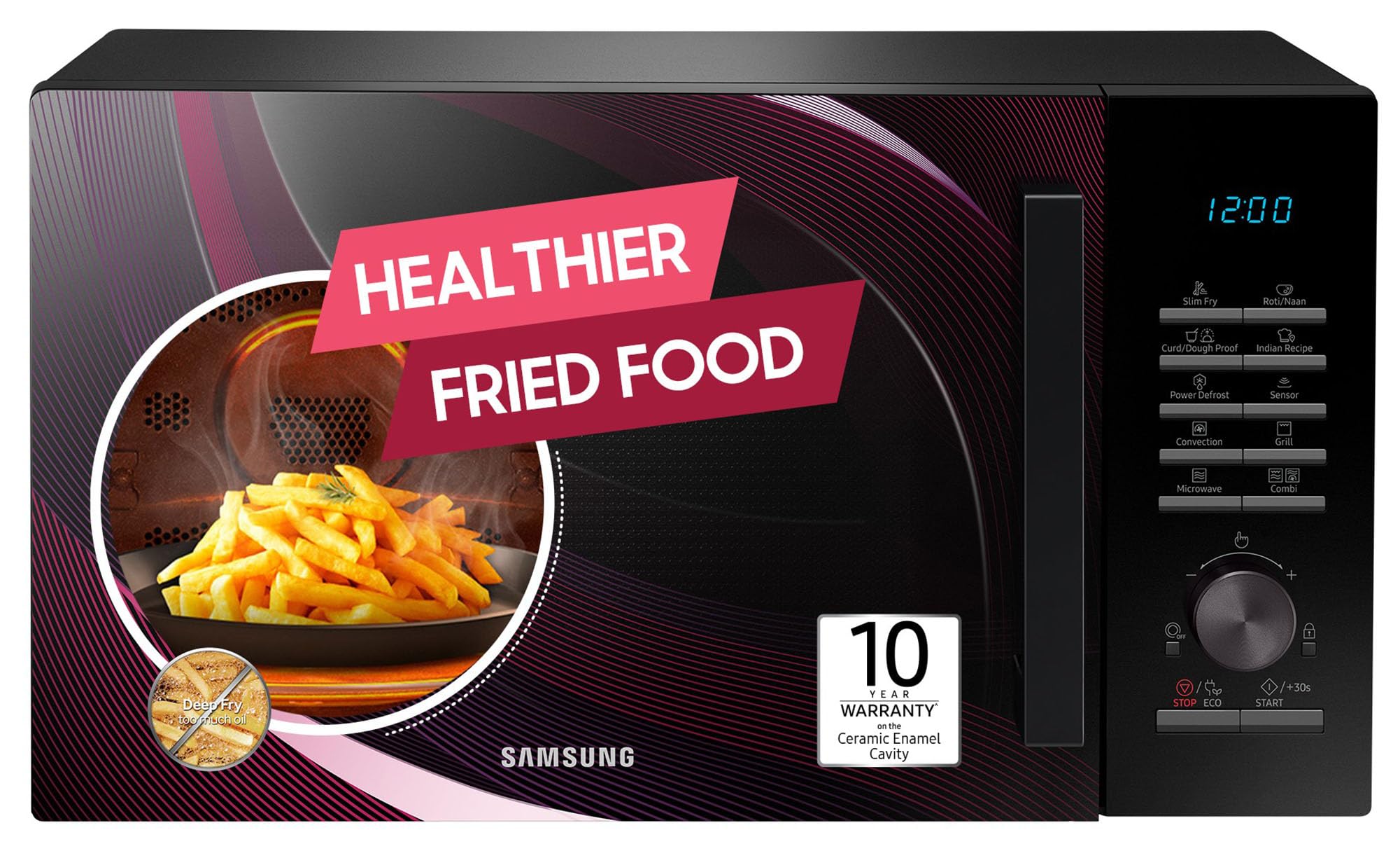 Samsung 28 L Slim Fry, Sensor Cook and Multi Split Convection Microwave Oven (MC28A5145VR/TL, Black and Pattern, 10 Yr warranty, Gift for Every Occasion)