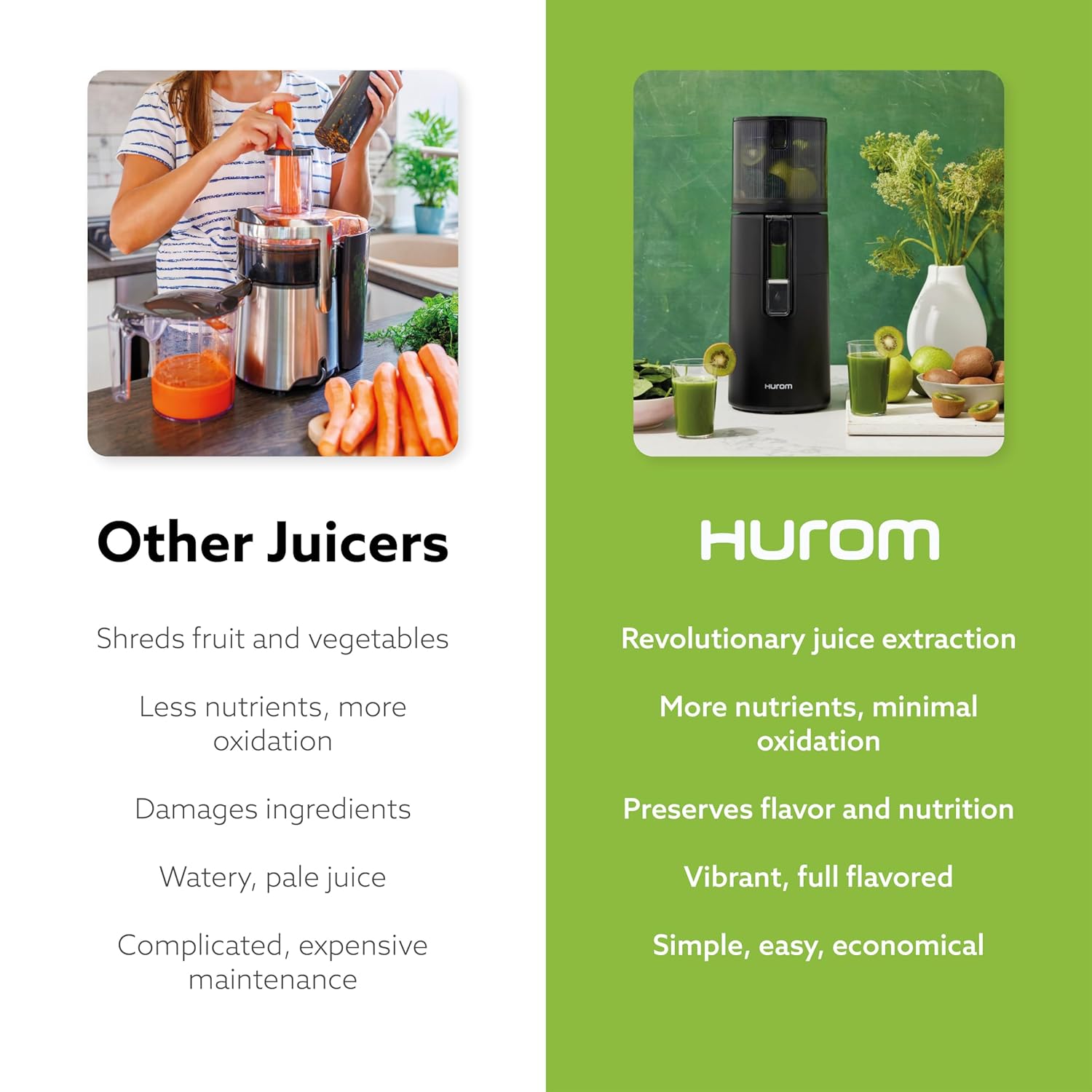 Hurom H400 Slow Juicer, Matte Black | Hands Free | Whole Produce Hopper | Quiet Motor | Scrub Free Cleaning | BPA Free | Easy Assembly | Healthy Living | Cold Press Masticating