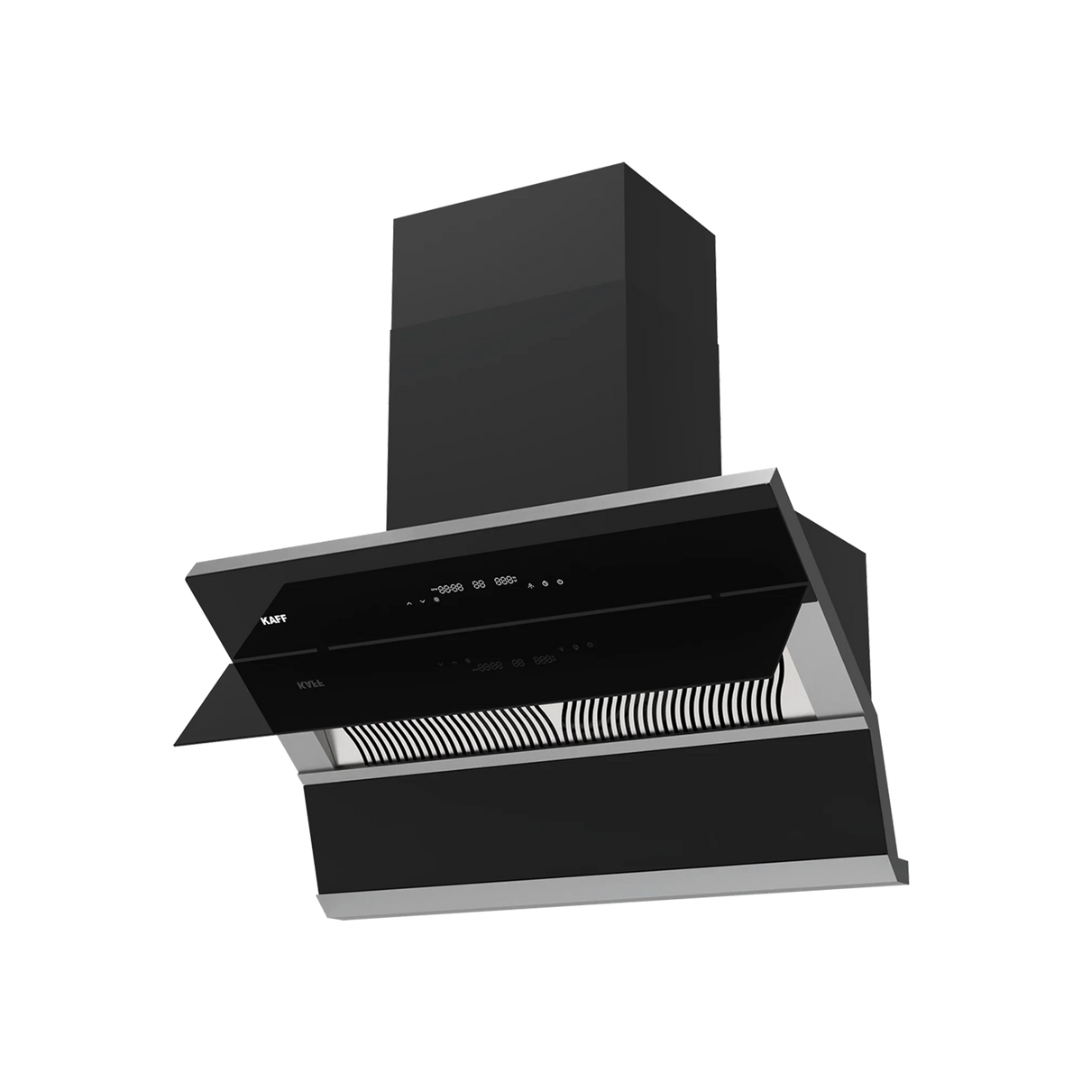 Kaff FALCON DX 90 chimney three-quarter view with open panel and baffle filter