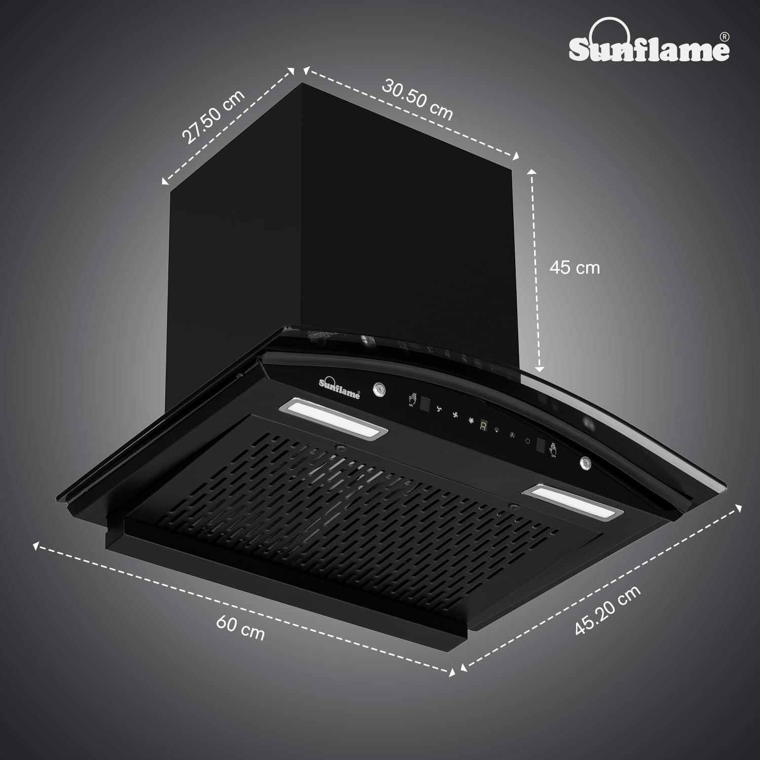 Sunflame Roma High Efficiency Filterless Chimney | 1200 m³/h Suction Capacity | 1-Year Product coverage and 5-Year Motor coverage | Heat Auto-Clean Technology | 60 cm