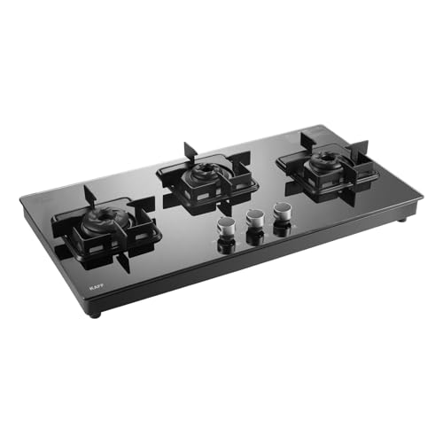 KAFF CTS 71 3B AI Gas Stove/Cooktop 3 Burners with Auto Electric Ignition 71 CM, Black Coated Brass Burners, Slim Line Design, Enamelled Pan Support with Integrated Flame Protector (Black)