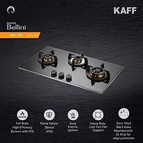 Kaff Glass Built in Hob BLH 783 with Auto Electric Ignition, Black