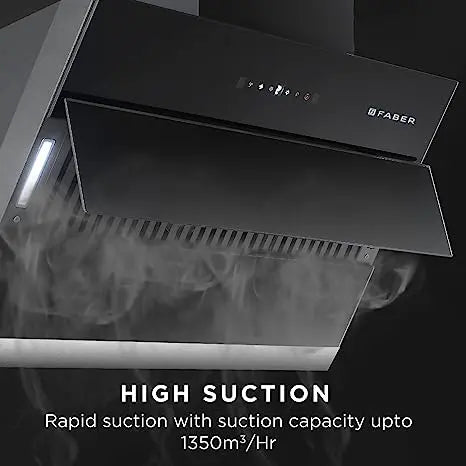 Faber 60 cm 1350 m³/hr Slant, Filterless Auto Clean Chimney,12Yr Warranty on Motor HOOD BLISS FL SC AC BK 60, Touch & Gesture Control, Black
