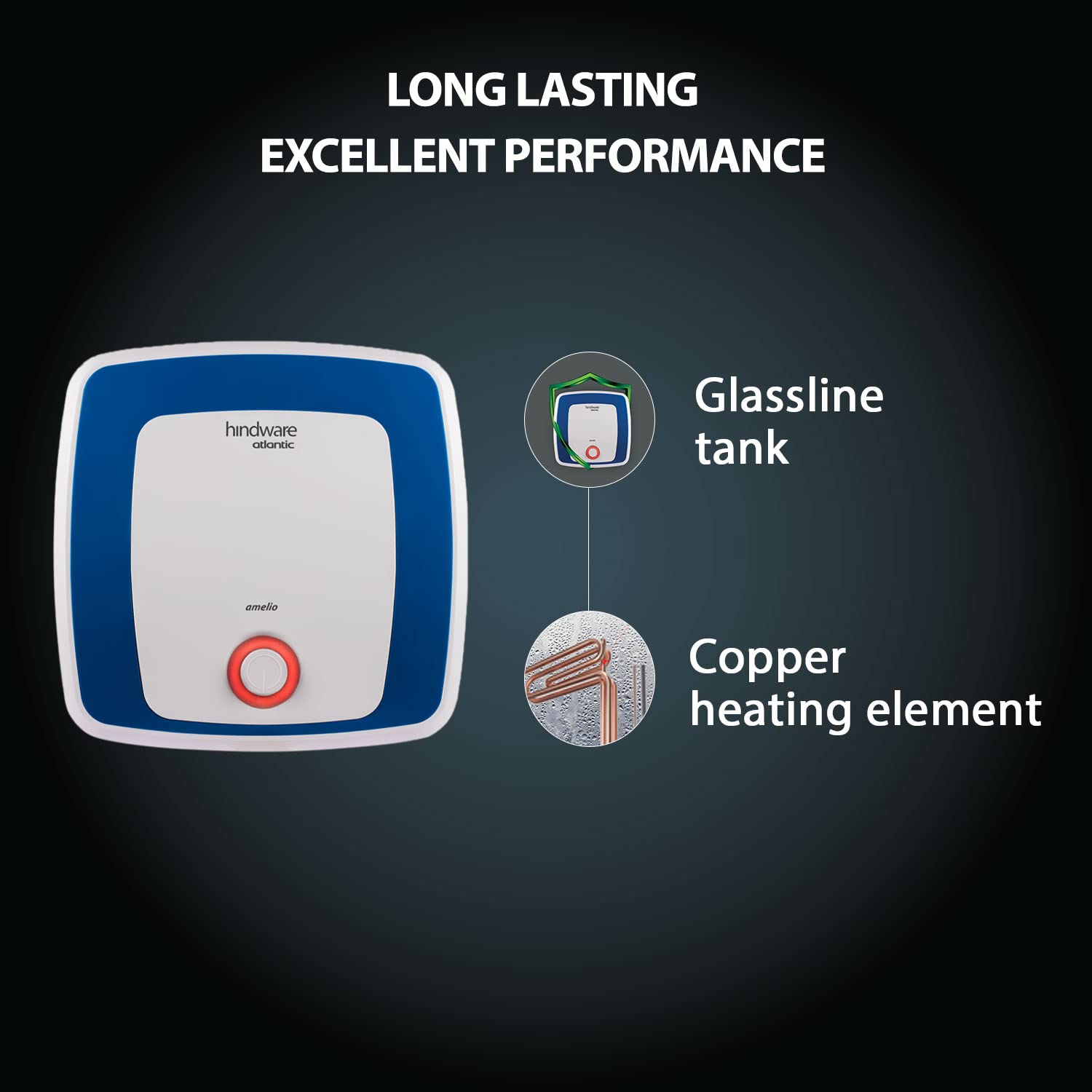 Hindware Atlantic 25L 5-Star Rated Blue With Glass Geyser