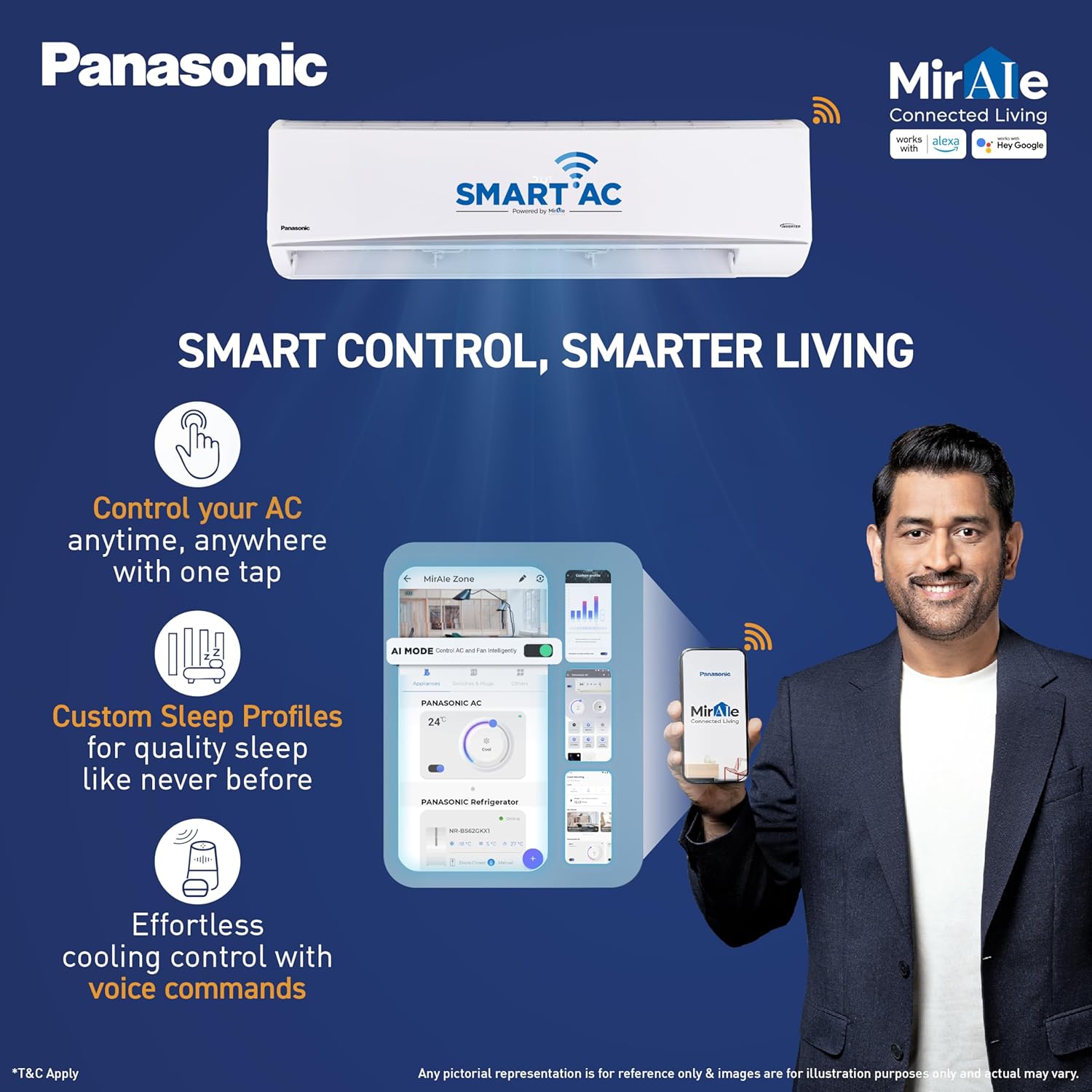Panasonic 2.5 Ton 3Star,New star rated, Premium WiFi Inverter Smart Split AC(Matter Enabled, AI,Higher Airflow, Crystal Clean, Copper Cond., 8in1 Convertible, 4-Way, PM0.1 Filter,CS/CU-QU30CKYFM,White