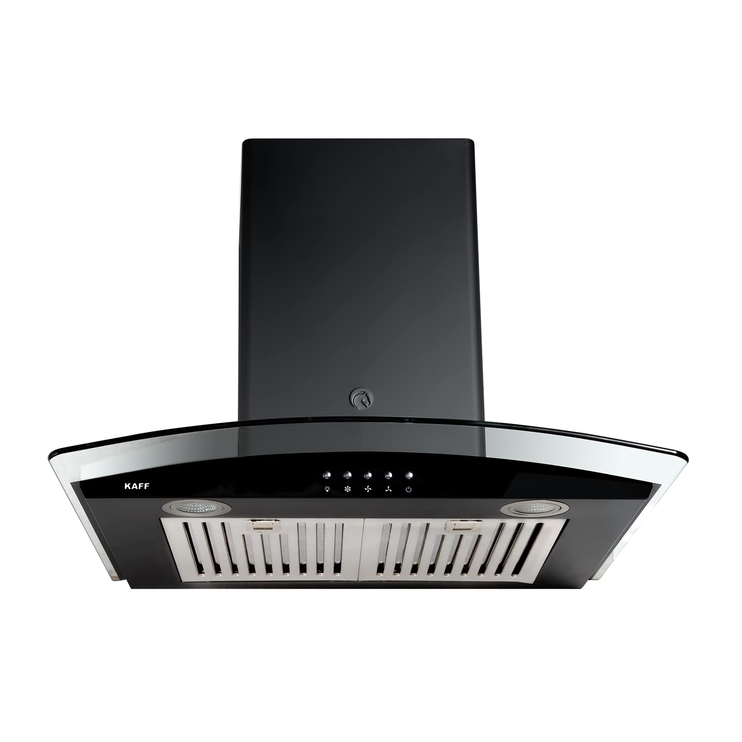 KAFF Flo BF 60 Cm Chimney | Heavy Duty Baffle Filter | Matt Black Rust Free Coating | Black Curved Tempered Glass