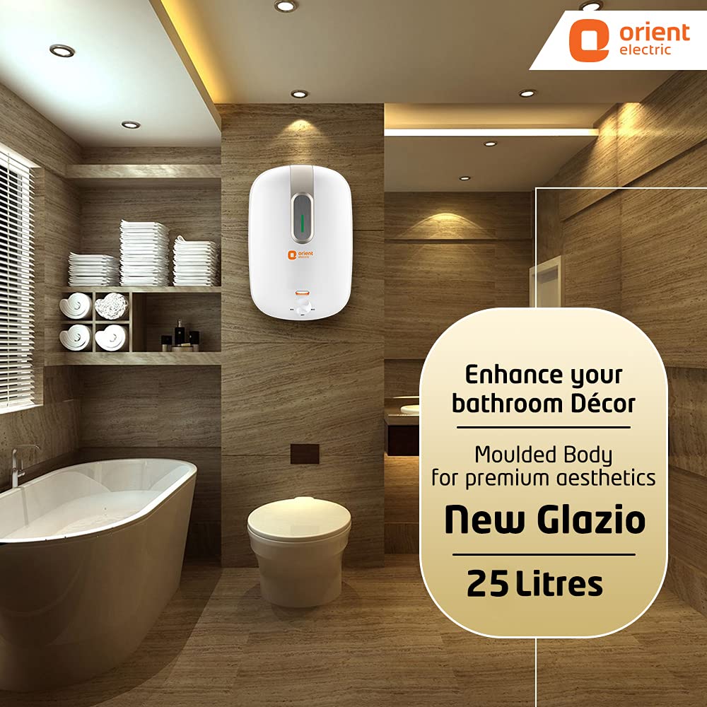 Orient Electric New Glazio Geyser 25 litre | BEE 4 Star | Energy-saving water heater 25 litres | Suitable for high-rise buildings | 7-year warranty |...