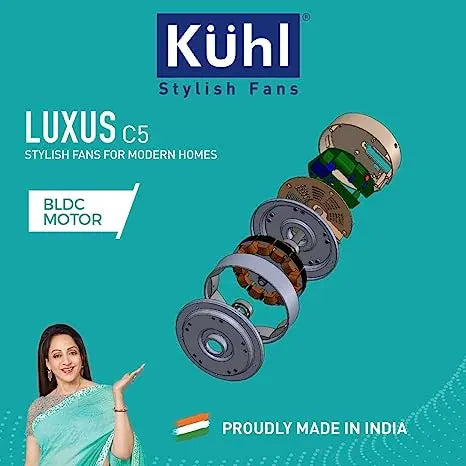 KUHL Luxus C5 Stylish BLDC Fan|Low Power 38W|High Air Flow |5 Aerodynamic ABS Blades|Low Noise |Night & Down Light |IoT Enabled |Operate Via Remote-Mobile-Alexa | Reverse Mode |5-Star Rated |White