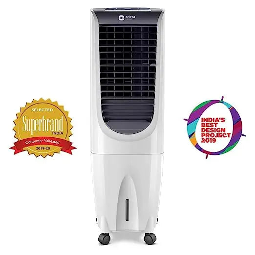 Orient Electric CT2604HR Tower Air Cooler with Remote & Honeycomb Pads - 26L, White, Grey