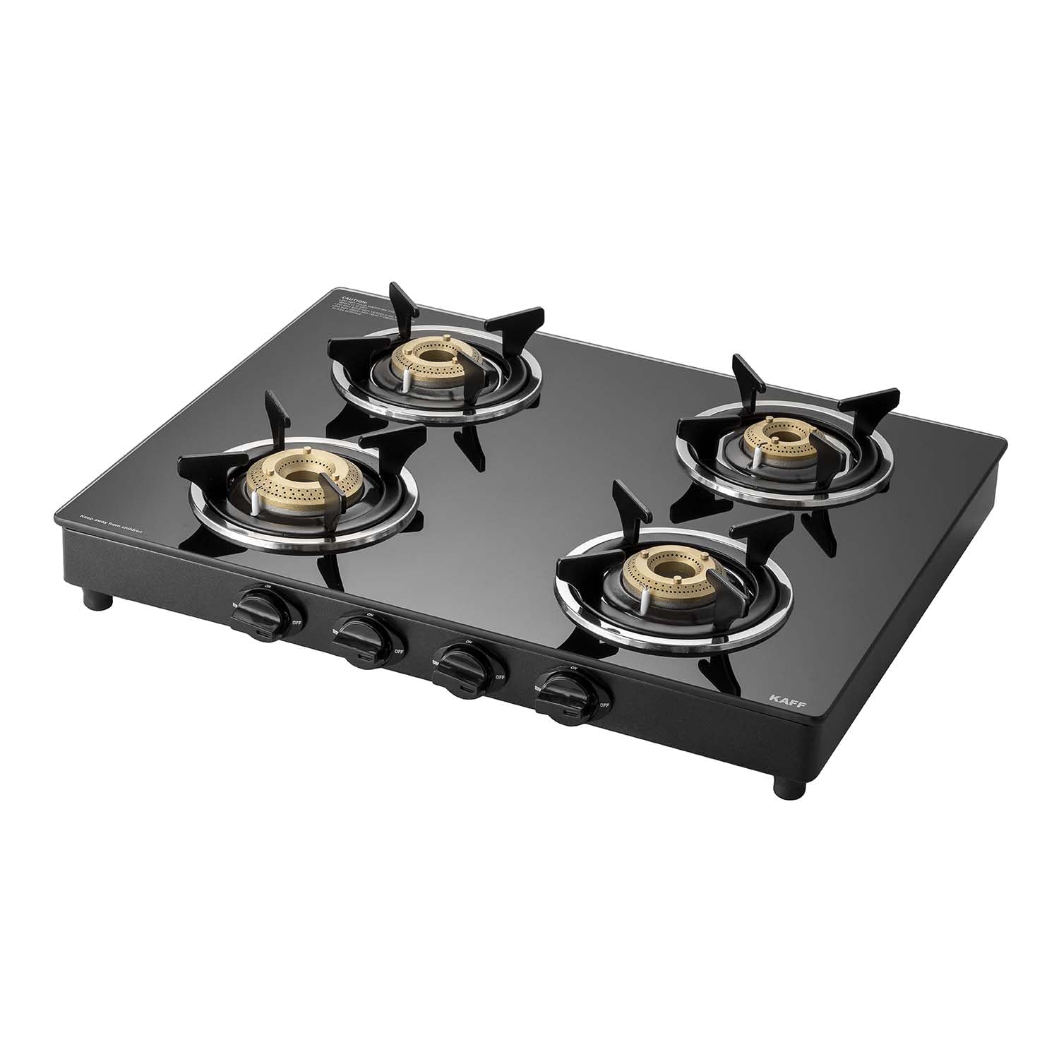 KAFF CTC 63 4B Gas Stove/Cooktop 4 Burners with Manual Ignition 63 CM, High Efficiency Brass Burners, Black Tempered Glass, Enamelled Pan Support (Black)