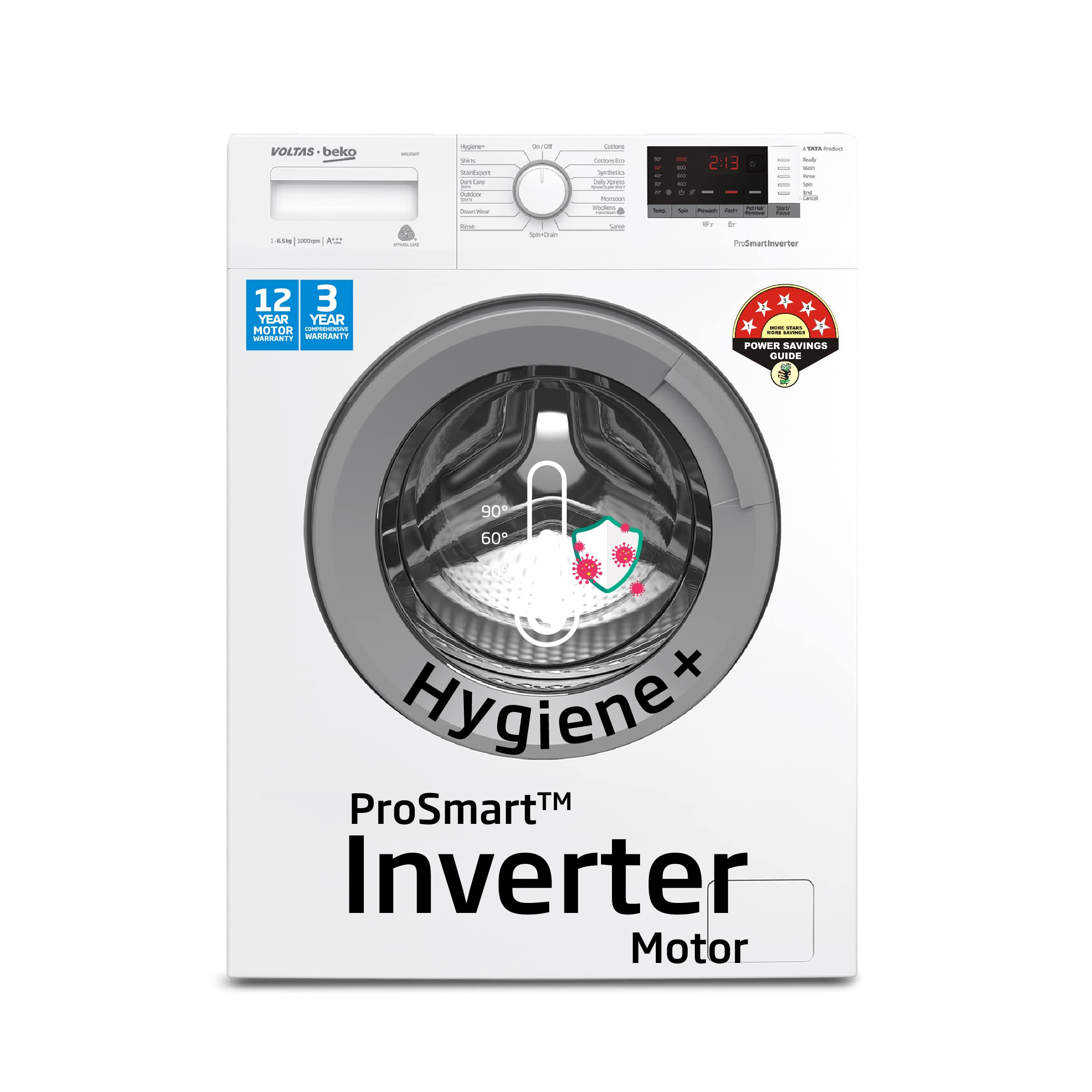 Voltas Beko 6.5kg, Inverter 5 Star Front Load Washing Machine (WFL6510VPWS, White)