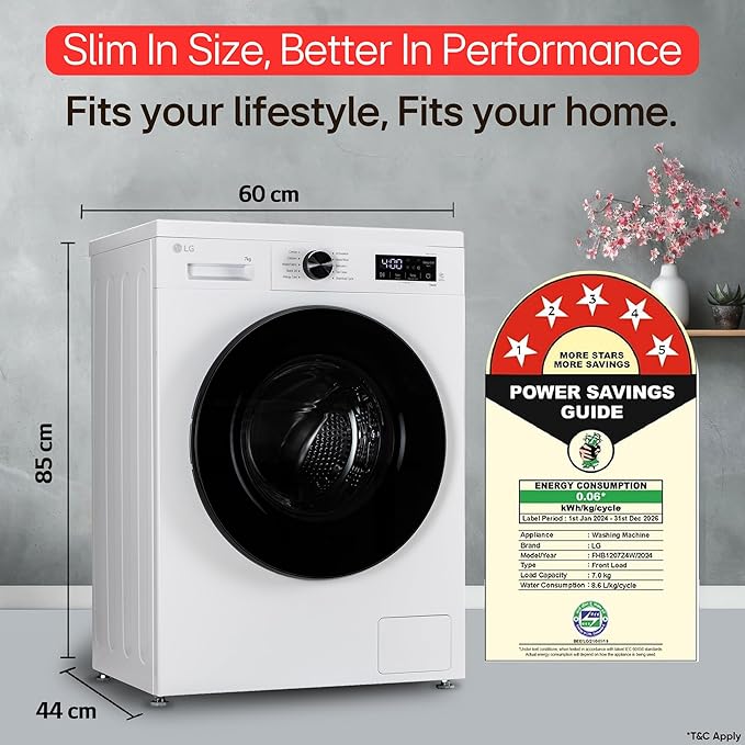 LG 7 Kg 5 Star Wi-Fi, Steam, Inverter Direct Drive Technology, 6 Motion DD, Fully-Automatic Front Load Washing Machine (FHB1207Z4W, Allergy Care, In-Built Heater, Touch Panel, Blue White)
