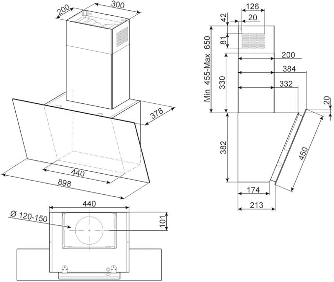 Smeg KICV90BL Wall Mounted Cooker Hood – Angled Pan Extractor Hood – Width 90 cm – Maximum Air Flow (in m3/h): 750 – Noise Level Decibel Mini/Max (in dBA): 52/62