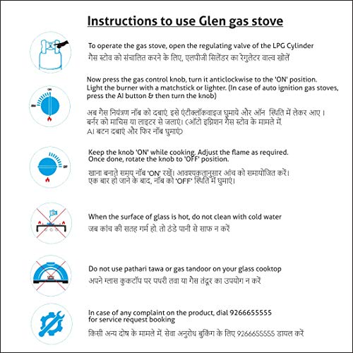 Glen 4 Burner LPG 6mm Thick Toughened Glass Top Gas Stove|Brass Burner|ISI Certified|Auto Ignition|Black|Drip Trays|Revolving Inlet Nozzle|2 Year Warranty On Product|CT4B55BLBBAI