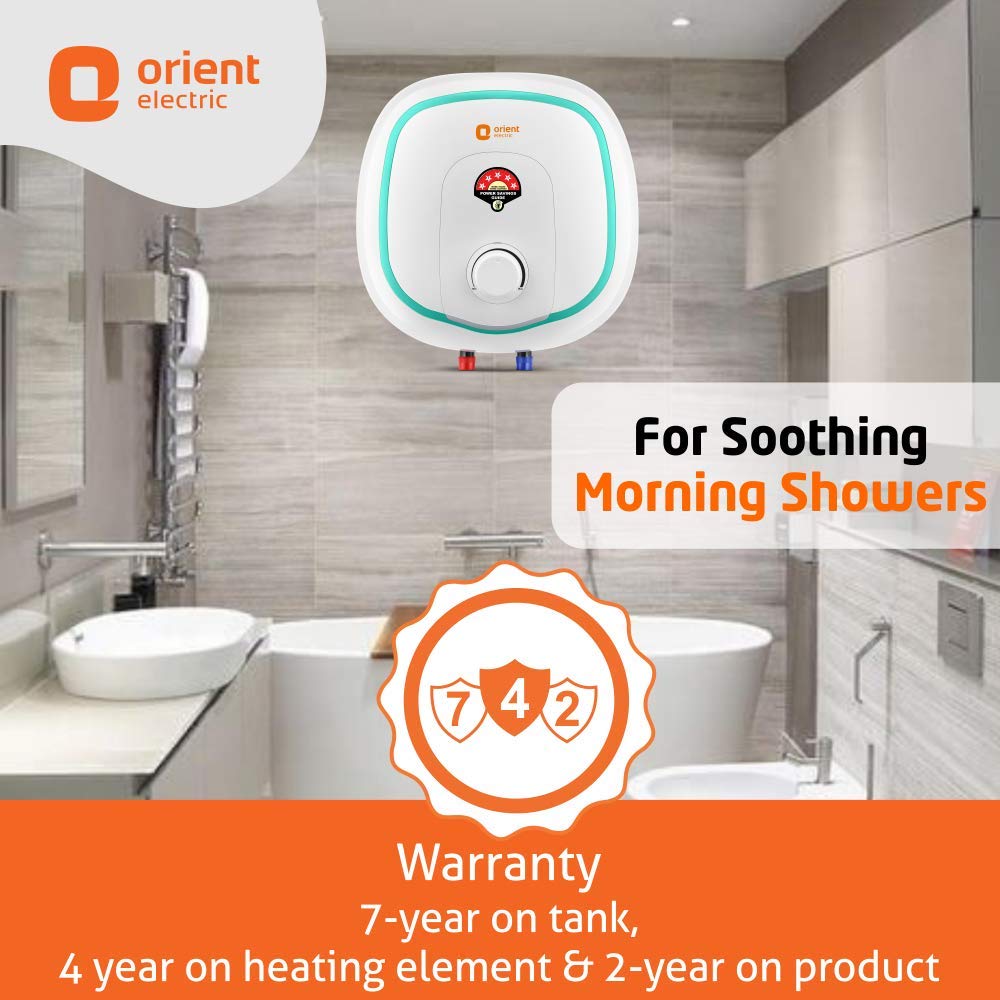 Orient Electric Aquator 15-Litre Vertical Storage Water Heater (Manual) | BEE 5 Star Energy Efficient 15 litre Water Geyser | Glassline Tank | Suitable for High Rise Buildings | 7-year Warranty (White