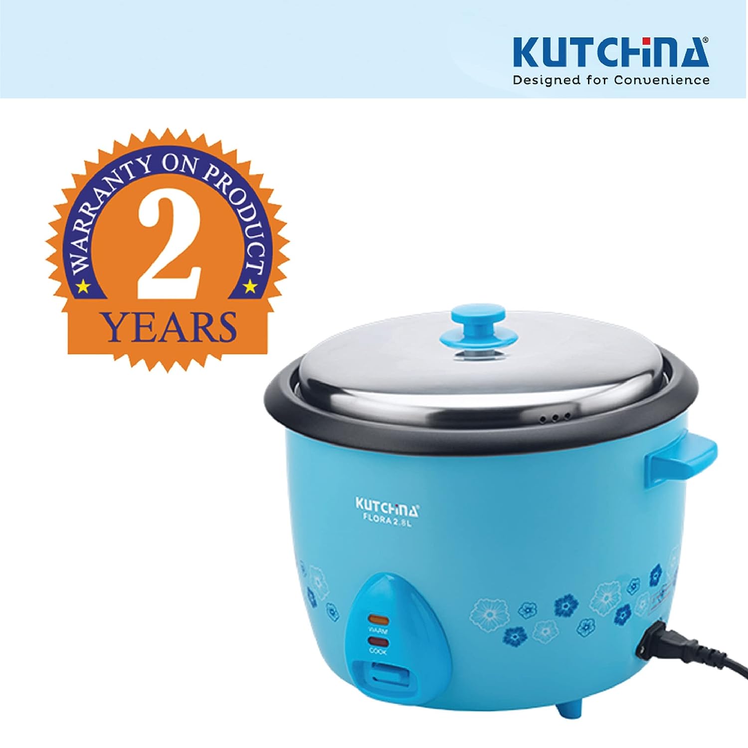 Kutchina Flora Electric Rice Cooker 2.8 Litre 1000 W with Non Stick inner pot and detachable power cord