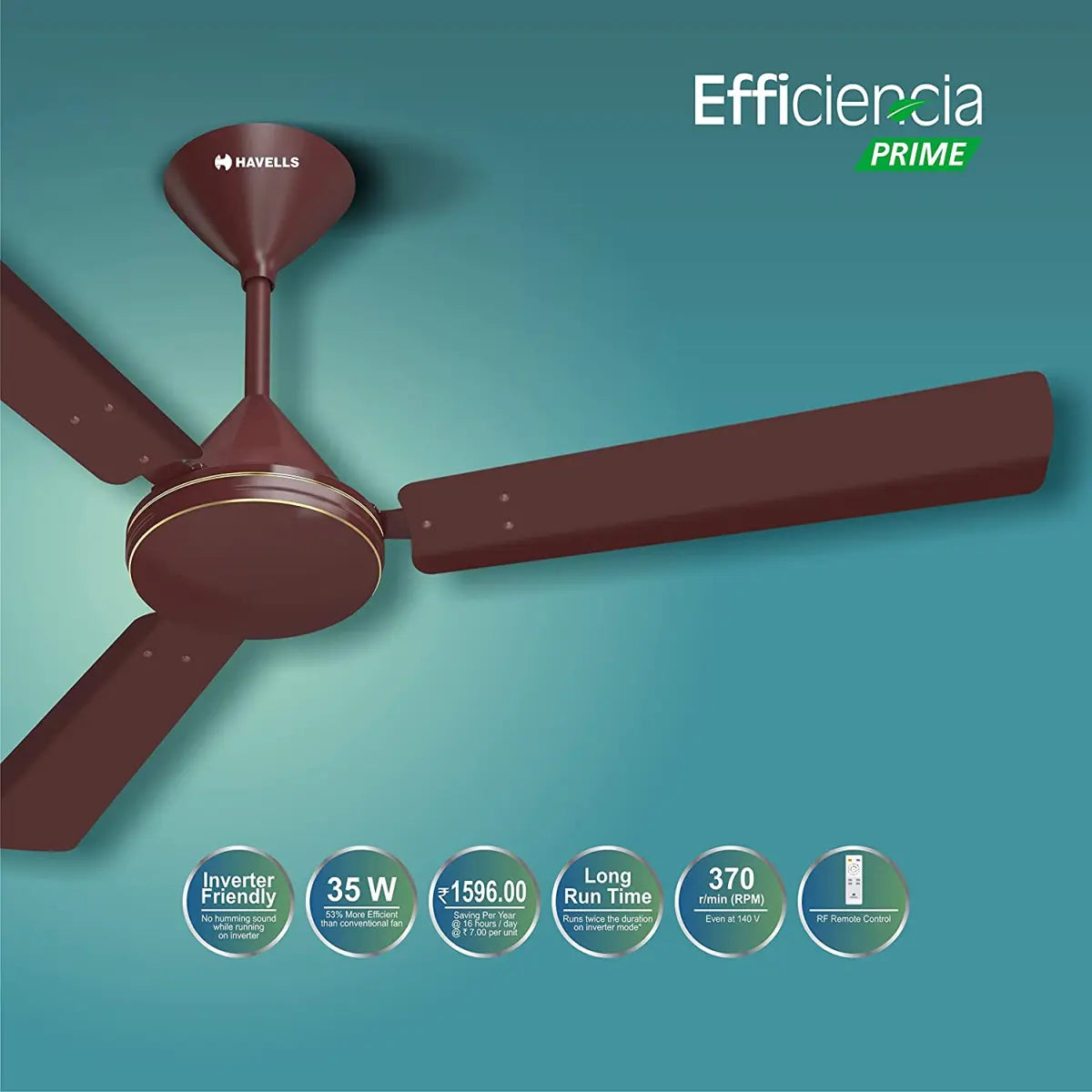 Havells Fan Efficiencia Prime 1200 mm with Remote Brown