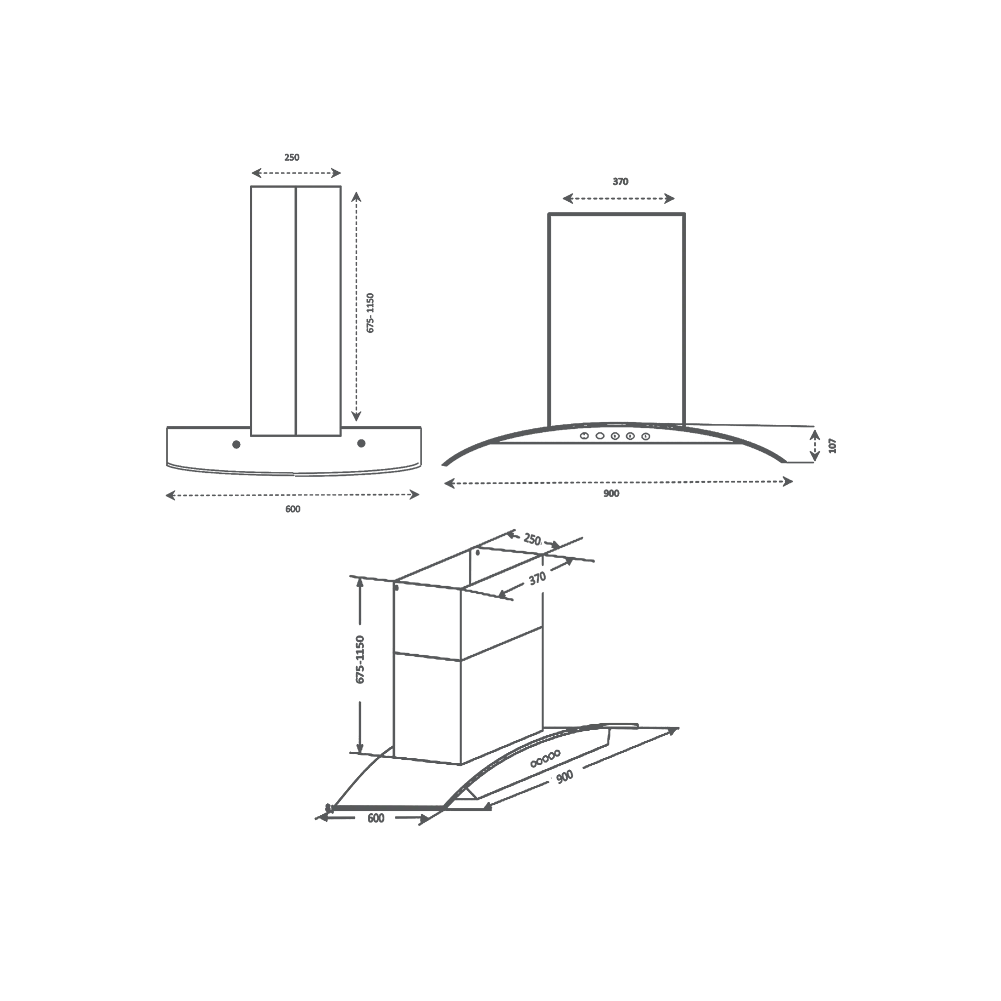 Kaff OPEC DHC 90 BLK (IS) - Island Chimney with Heavy Duty Baffle Filter