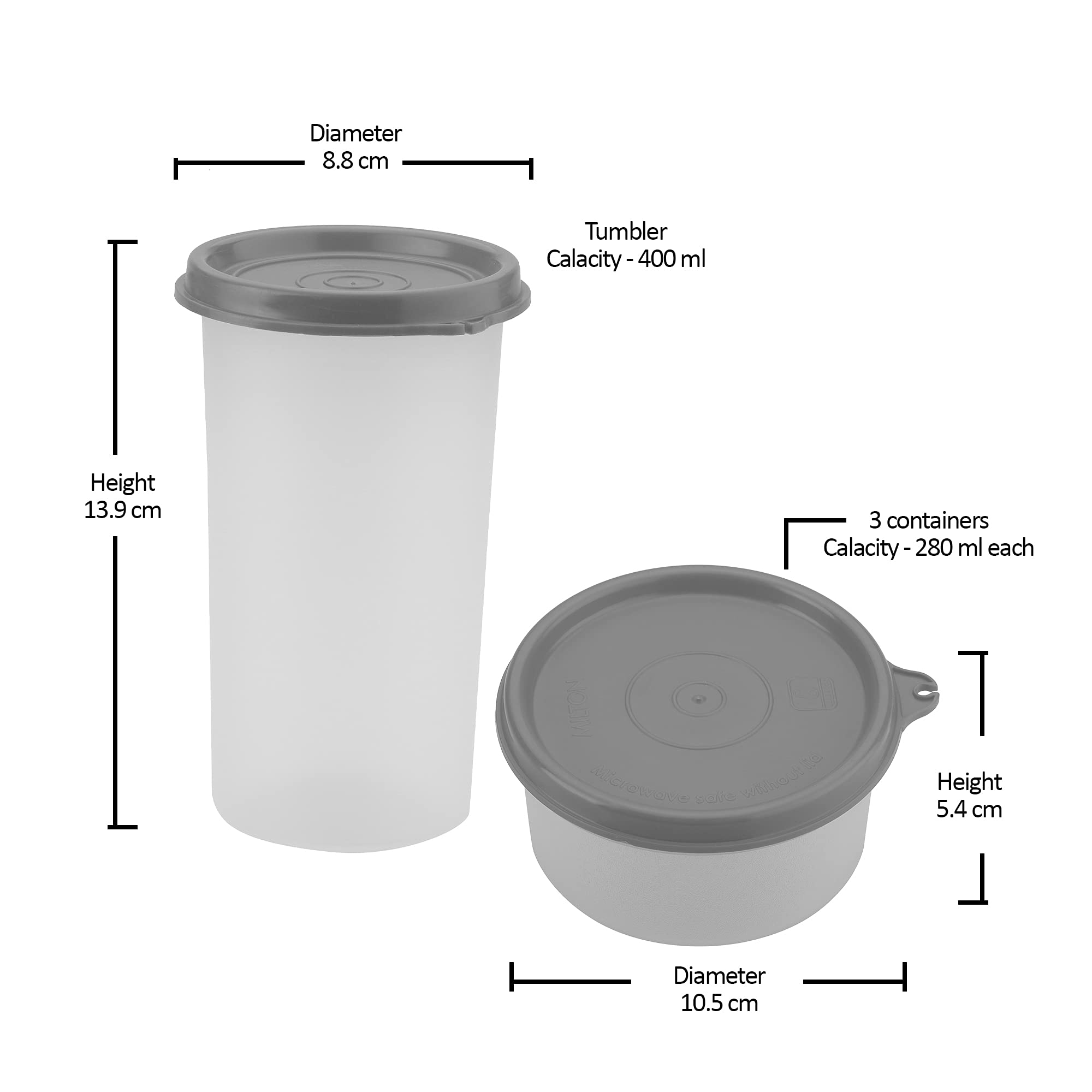 MILTON New Meal Combi Lunch Box, 3 Containers, 280 ml Each and 1 Tumbler, 400 ml, Red | Food Grade | Light Weight | Dishwasher Safe | Microwave Safe | Easy to Carry | Leak Proof | BPA Free
