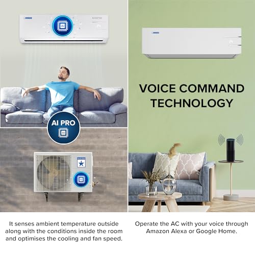 Blue Star 1.5 Ton 3 Star Wi-Fi Inverter Smart Split AC (Copper, 5 in 1 Convertible Cooling, 4-Way Swing, Turbo Cool, Voice Command, IC318YNUS, 2023 Model, White)