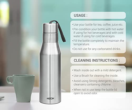 MILTON Super 1000 Stainless Steel Water Bottle, 1000 ml, Silver | Leak Proof | Office Bottle | Gym Bottle | Home | Kitchen | Hiking | Treking Bottle | Travel Bottle