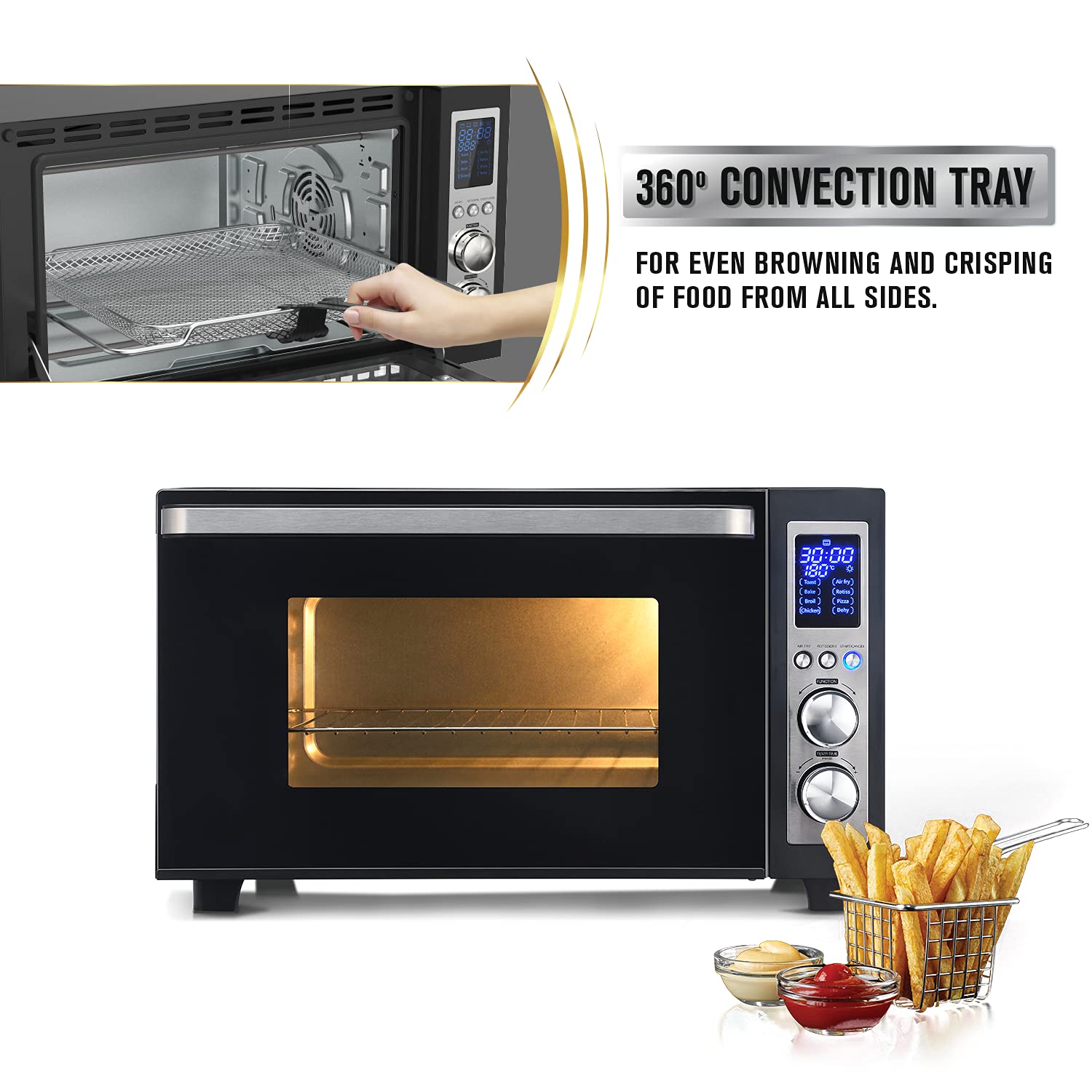Usha CALYPSO Digital Air Fryer Oven Toaster Grill (OTG) 30 Litre capacity All in one- Air Fry, Bake, Dehydrate, Toast, Broil | Digital Display | 8 Cooking Options, 8 accessories |2 Yrs Warran