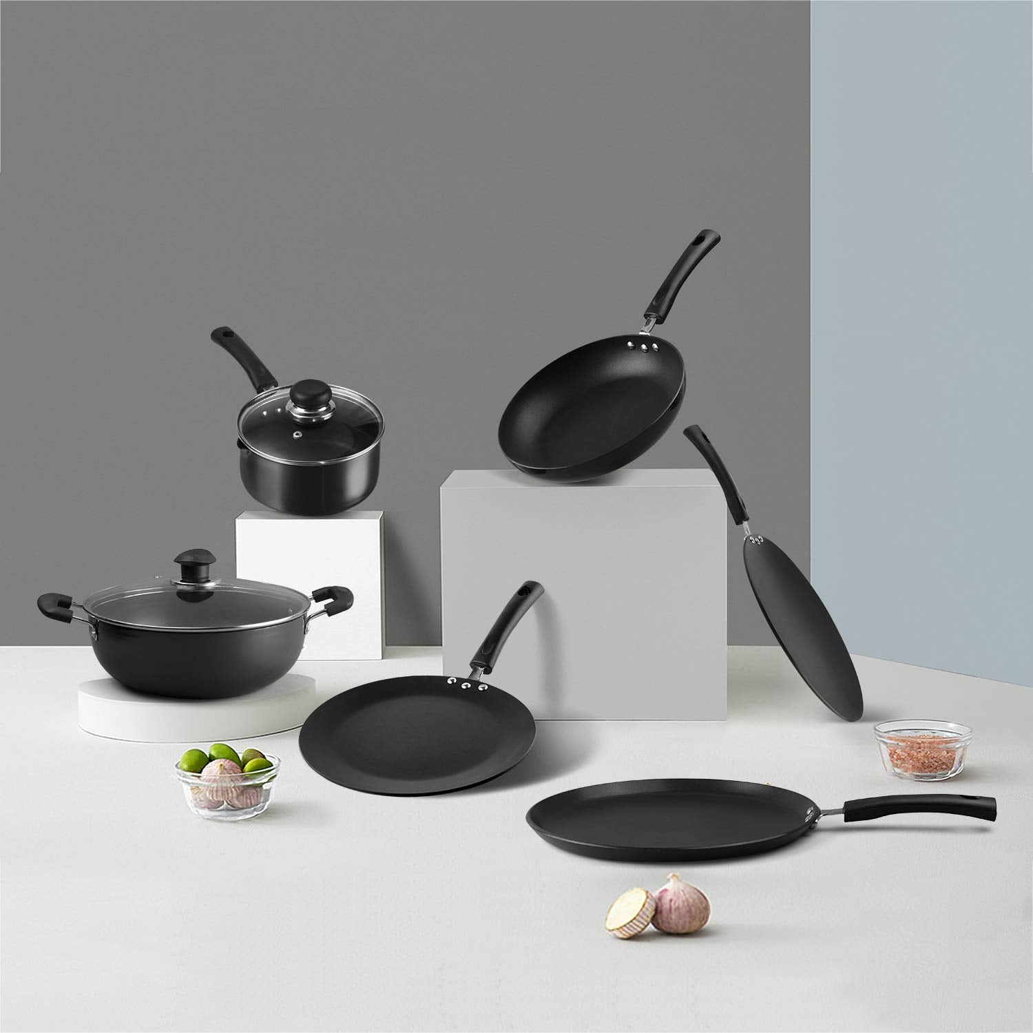 Vinod Hanos Non-Stick Fry Pan 24 cm Diameter, Hard Anodised Non-Stick Coating with 100% Virgin Bakelite Riveted Handle - Black (Induction and Gas Stove Friendly)