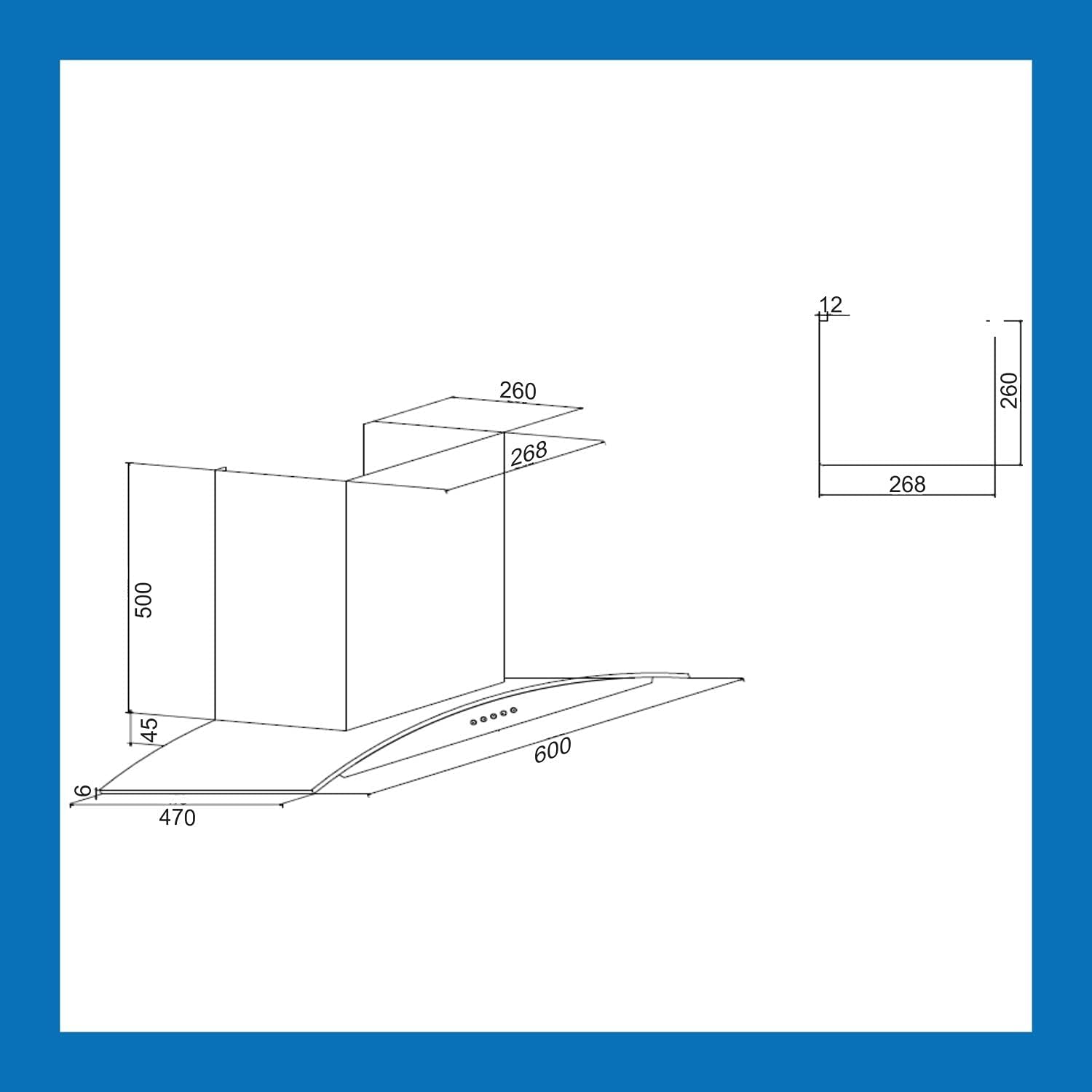 Glen Designer Kitchen Chimney 6070 Junior Black 60cm Baffle Filter 1000 m3/h