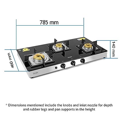 Glen 3 Burner Glass Cooktop 1038 SQ GT Forged Brass Burners