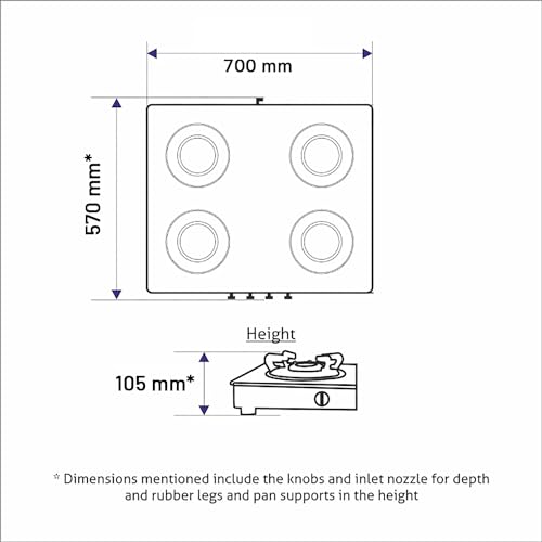Glen Kitchen cooktop 4 burners Ultra Slim Glass Gas Stove 1 High Flame 3 Forged Brass Burner -Auto Ignition (1048SLSQ BLFBAI)