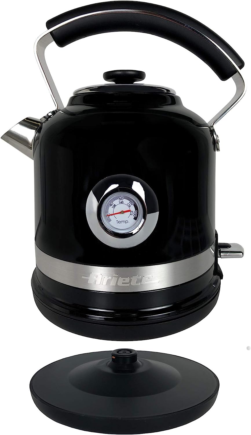 Ariete 2854B Moderna Cordless Electric Kettle, Stainless Steel Body, 1.7 Litre Capacity, Black