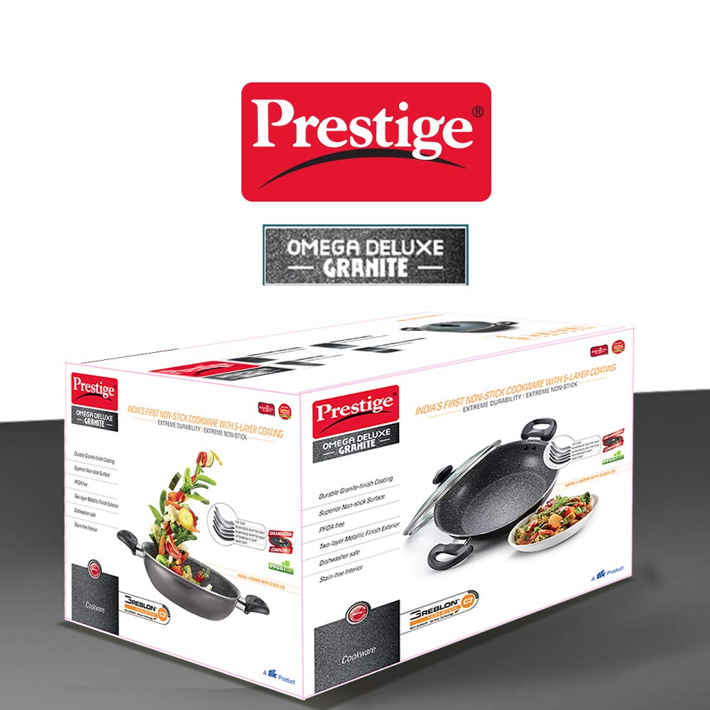 Prestige Omega Deluxe Granite Kadai, 260mm, Black