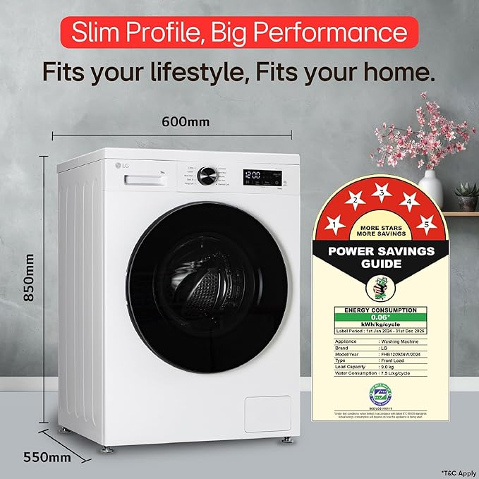 LG 9 Kg 5 Star Wi-Fi, Steam, Inverter Direct Drive Technology, 6 Motion DD, Fully-Automatic Front Load Washing Machine (FHB1209Z4W, Allergy Care, In-Built Heater, Touch Panel, 2024 model, Blue White)