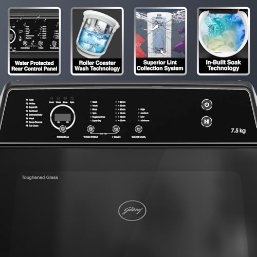 Godrej 8 Kg 5 Star Zero Pressure Technology Fully-Automatic Top Load Washing Machine Appliance (WTEON VLVT 80 5.0 FDTN MTBK, Metallic Black, With 26 Flexi Wash Programs)