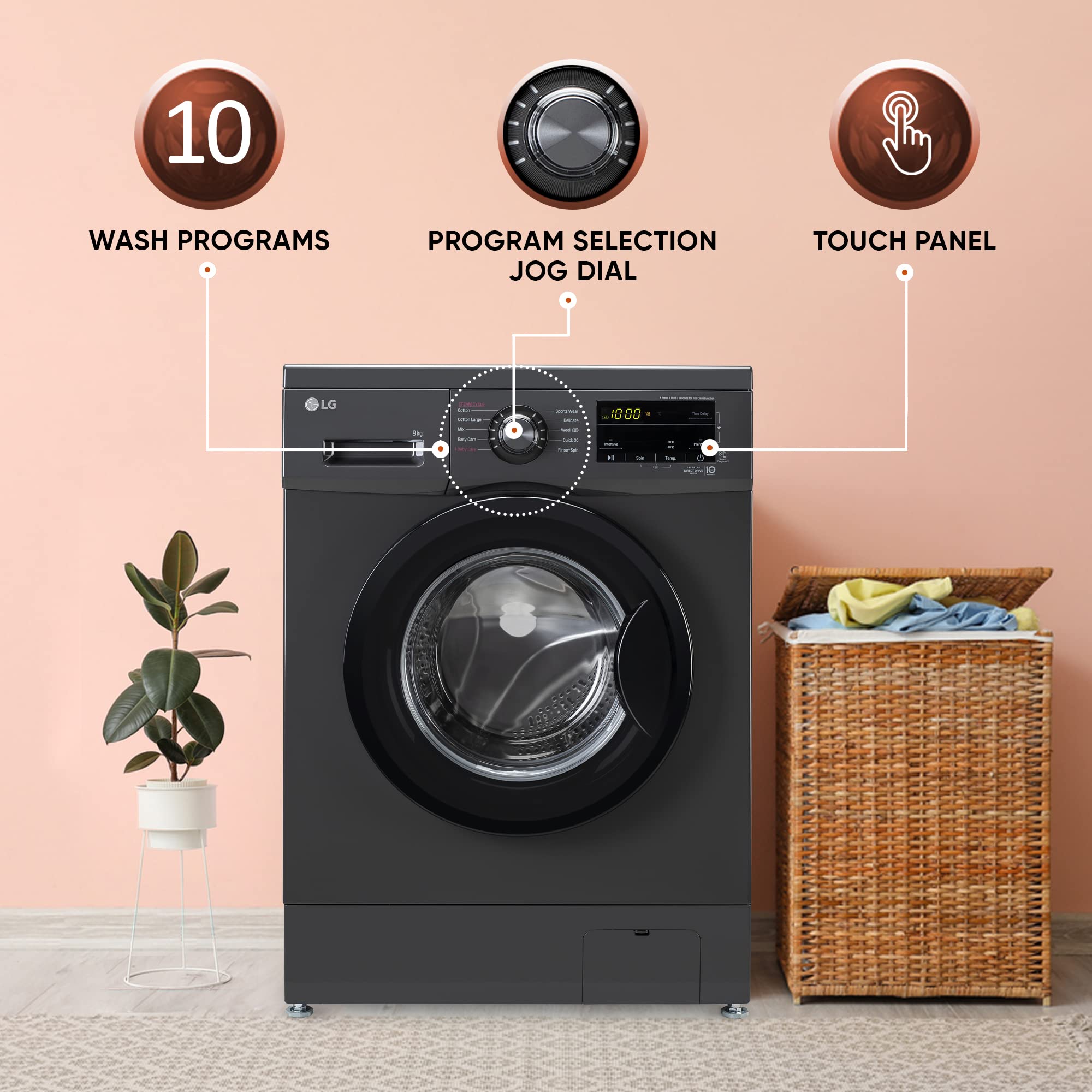 LG 9 Kg 5 Star Direct Drive Technology, Steam Wash, 6 Motion DD, Smart Diagnosis, Fully-Automatic Front Load Washing Machine (FHM1409BDM, Allergy Care, In-Built Heater, Touch Panel, Middle Bl