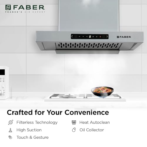 Faber 60cm 1150 m³/hr Autoclean T-Shape Kitchen Chimney | Matt Grey Finish | Filterless | Touch & Gesture Control | 8Yr Warranty on Motor 2Yr Comprehensive by Faber | HOOD GRACY IN HC SC FL L