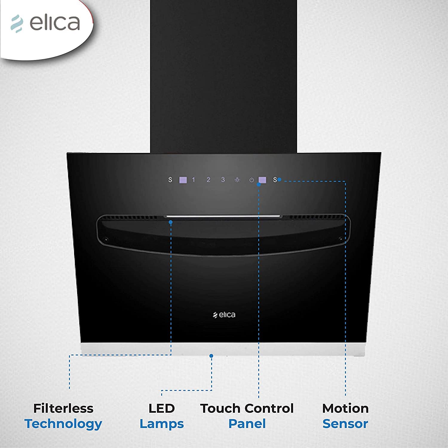 Elica 60 cm 1200 m3/hr Filterless Chimney EFL-S607 LTW VMS Motion Sensor Control, Black