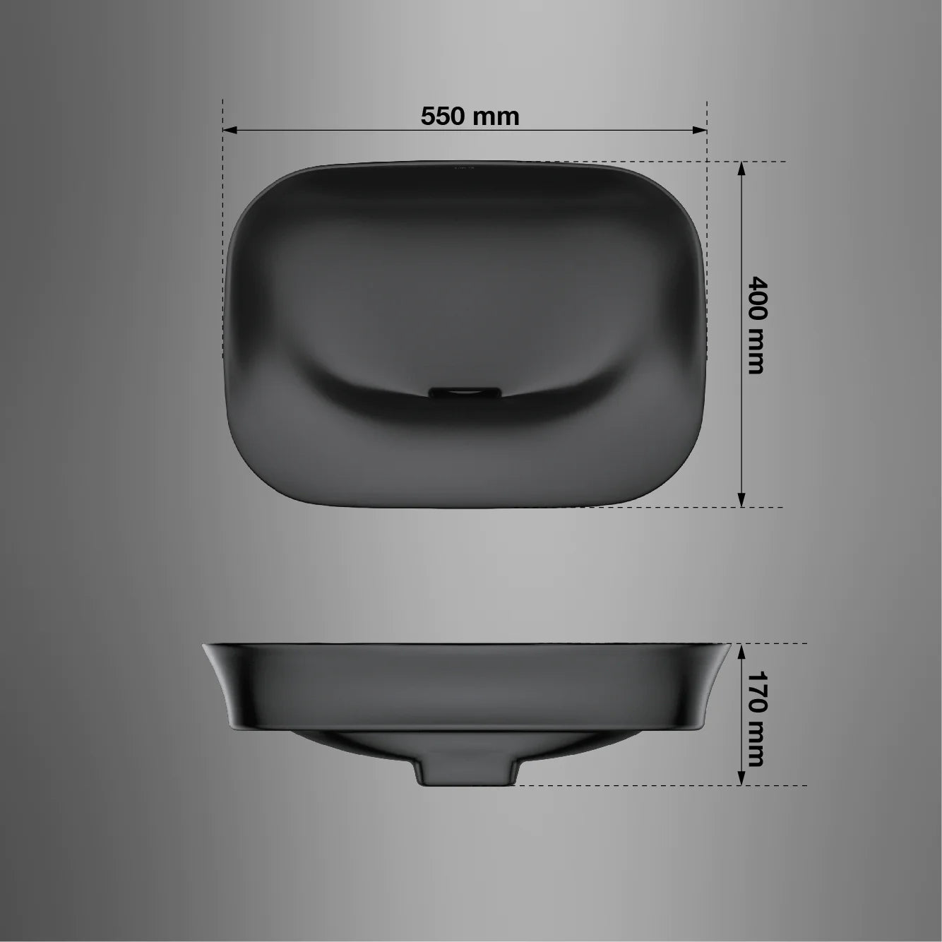kohler K-28783IN-7 545mm vessel basin without faucet hole in black