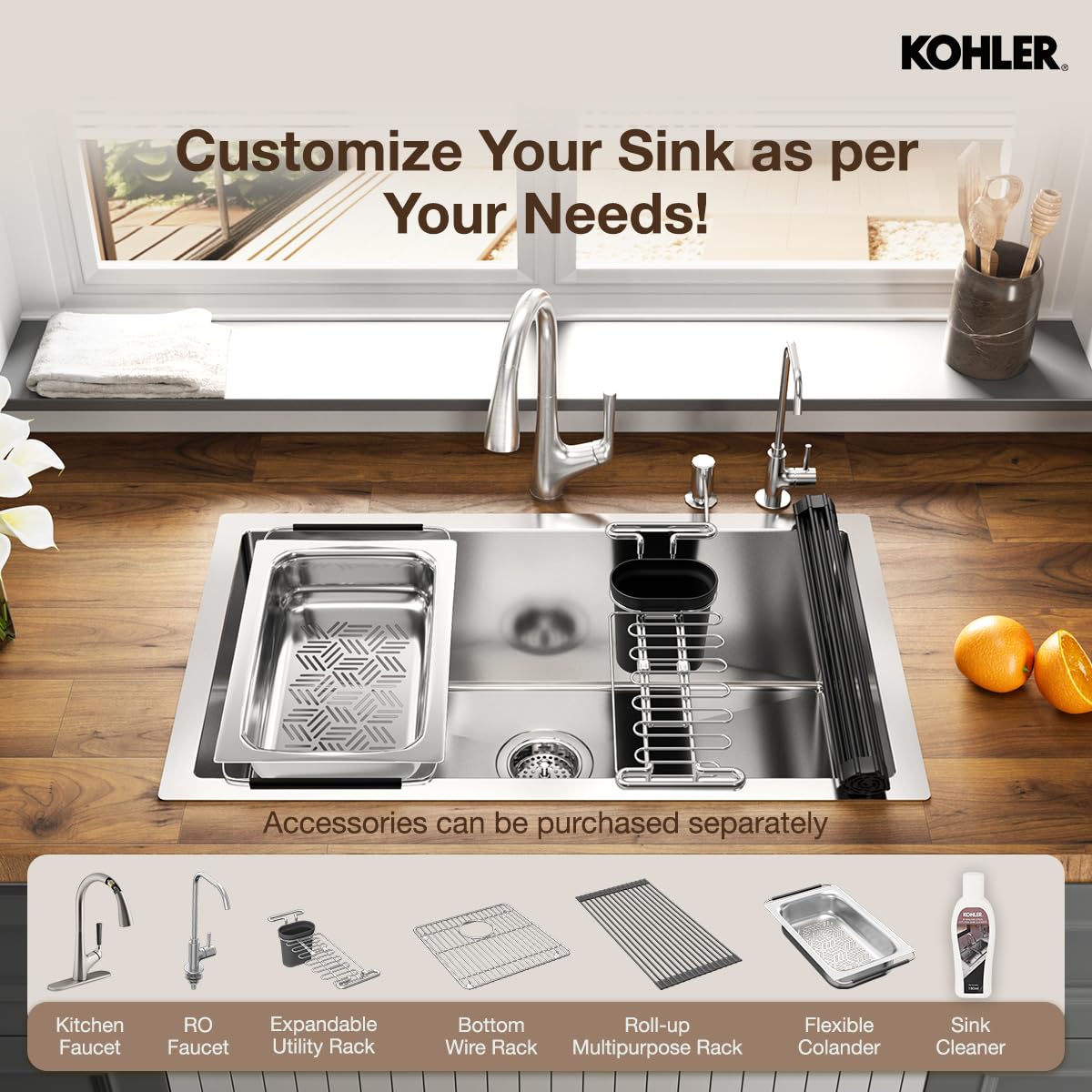Kohler Kitchen Sink | 1.2 mm Thick Stainless Steel Single Bowl with SilentShield™ | 10" Deep, Round Corners for Easy Cleaning | 30x18x10 inches, Brushed Matte Steel