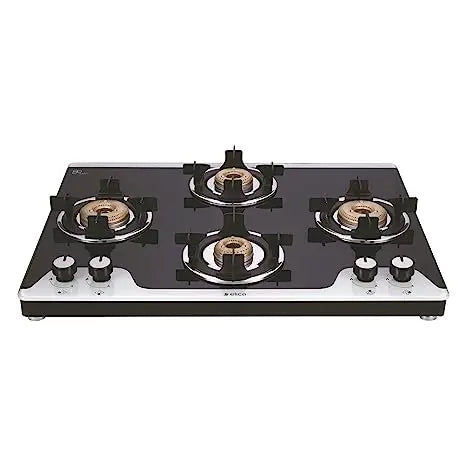 Elica Slimmest 4 Burner Auto Ignition Gas Stove with Double Drip Tray and Forged Brass Burners 694 CT VETRO 2J TKN CROWN DT AI