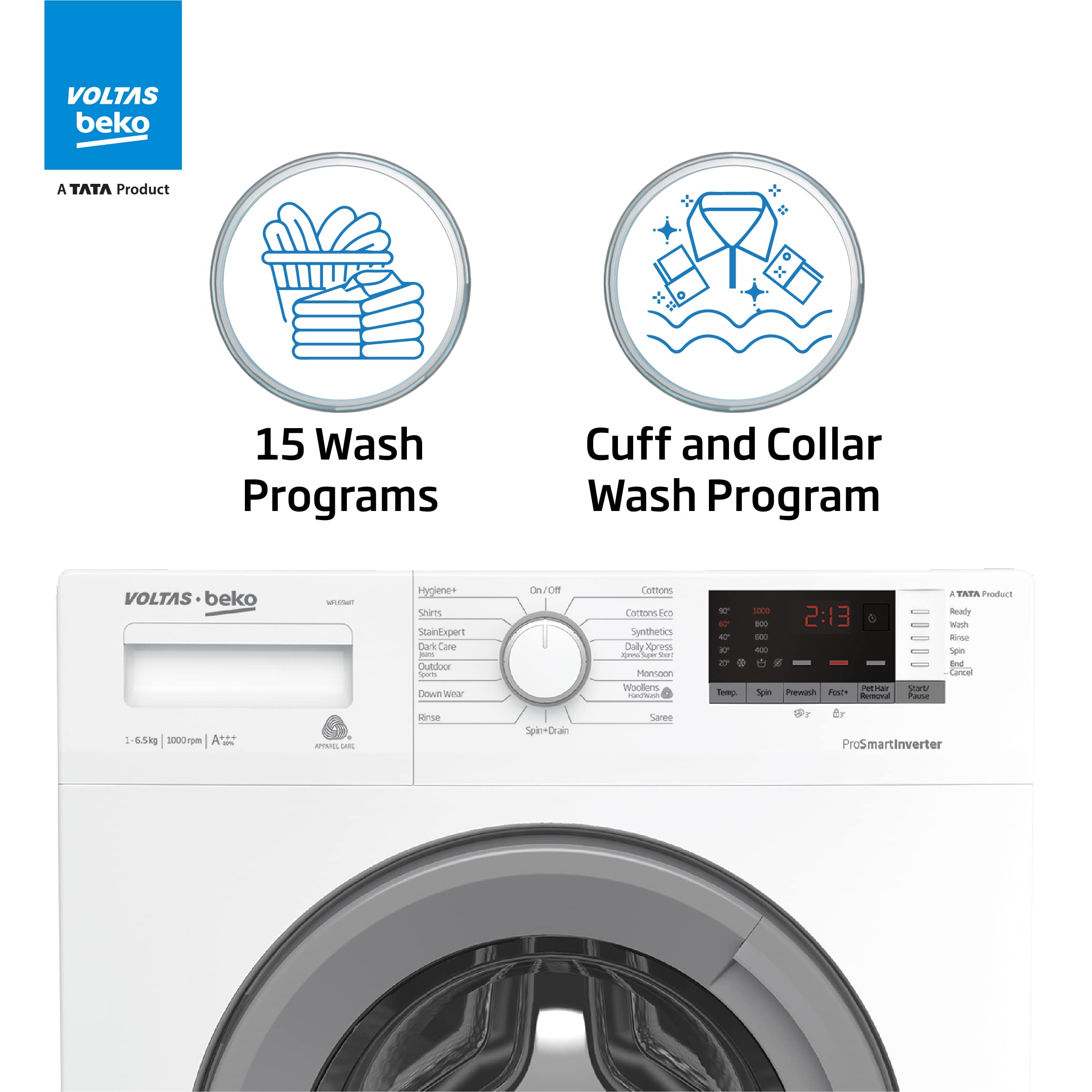 Voltas Beko 6.5kg, Inverter 5 Star Front Load Washing Machine (WFL6510VPWS, White)