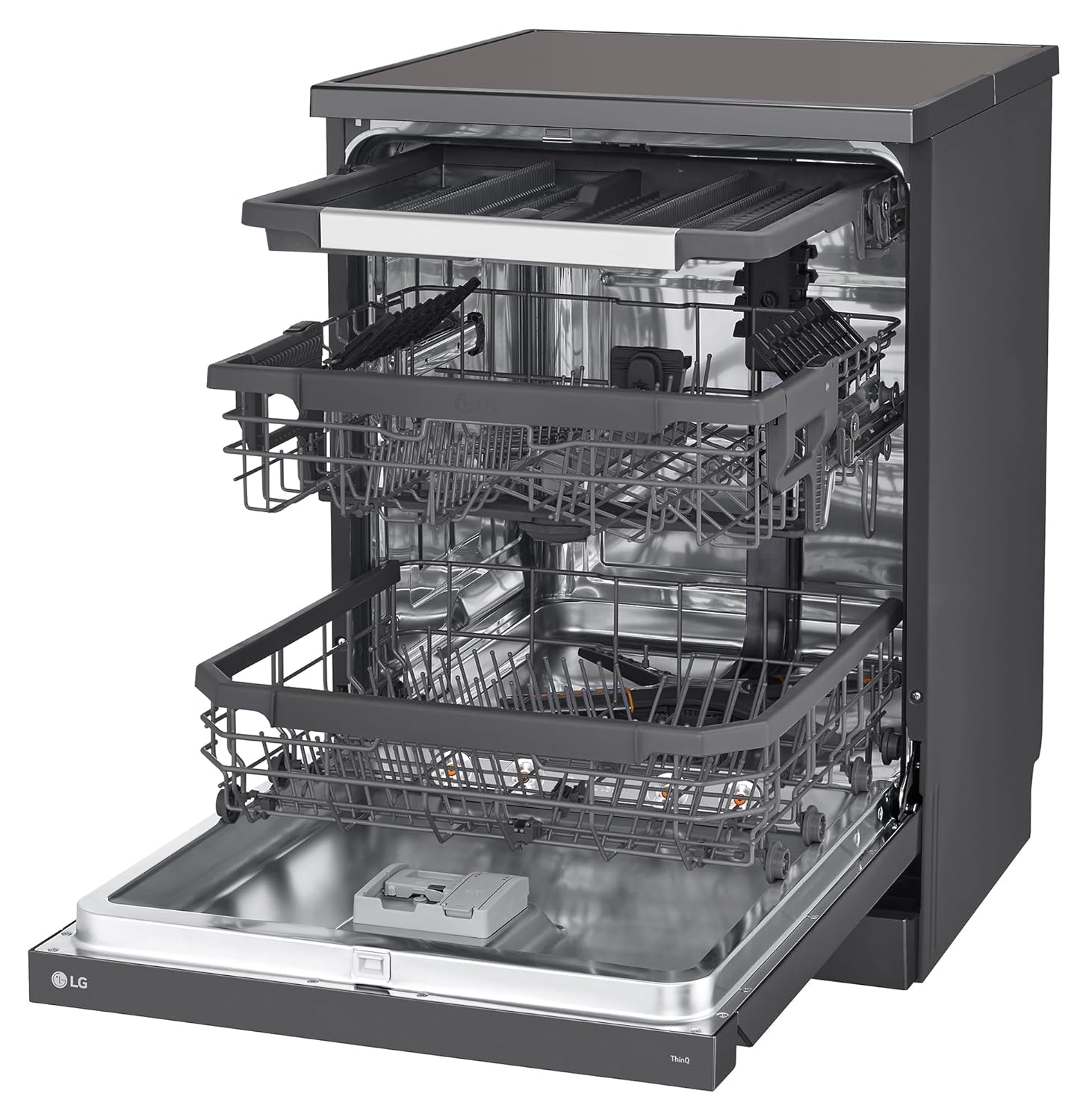LG 15 Place Settings with TrueSteam Technology Freestanding Dishwasher (DFB435FM, Matte Black, Auto Open Door, QuadWash, EasyRack Plus-Easy to load all types of utensils, Direct Drive Motor & Wi-Fi)